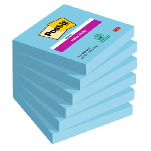 Cf. 6pz 90 foglietti Post-itÂ® Super Sticky 76x76mm 654-6SS blu